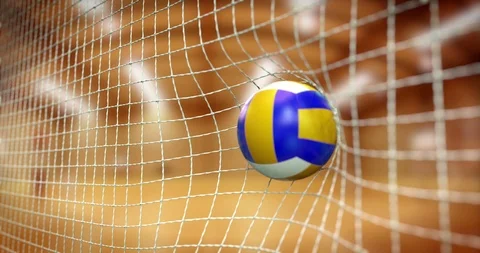 Volley ball in the net in slow motion, 3D animation Stock Footage 113995332