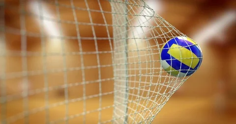 Volley ball in the net in slow motion, 3D animation Stock Footage 113995374