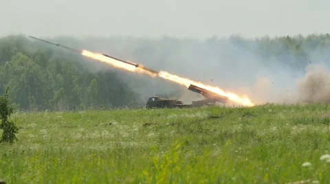 Volley of rockets installations. Stock Footage 52351725