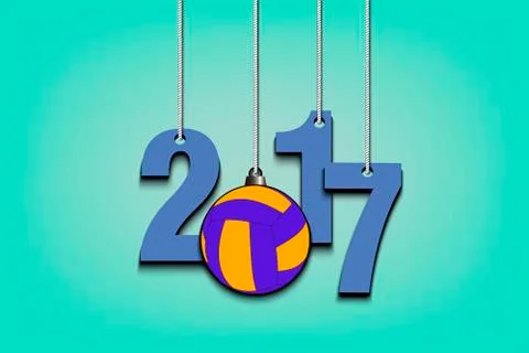 Volleyball and 2017 hanging on strings Stock Illustration