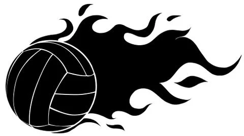 Volleyball Ball Fire Motion Effect With Hot Burning Flames black silhouette Stock Illustration