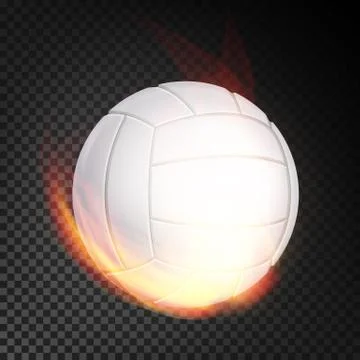 Volleyball Ball In Fire Vector Realistic. Burning Volley Ball. Transparent Stock Illustration