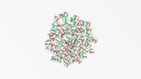 Volleyball Balls in abstract sphere  formation on a white background Stock Footage 278026652
