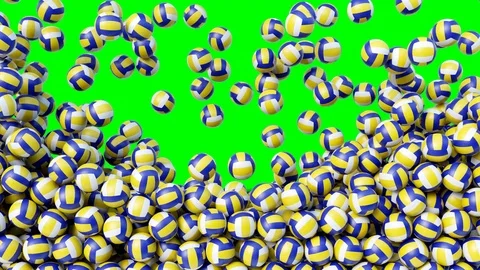 Volleyball balls falling down from above and filling the screen. Vídeo Stock 98632899