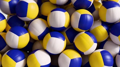 Volleyball Balls Falling Transition Animation with Alpha Channel. 3D rendering Stock Footage 313055010