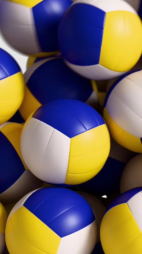 Volleyball Balls Vertical Falling Transition Animation with Alpha Channel. 3D Stock Footage 331281397