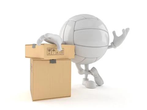 Volleyball character with stack of boxes Illustrazione stock