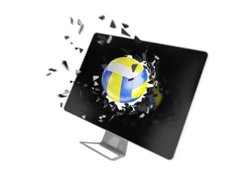 Volleyball destroy computer screen. Stock Illustration