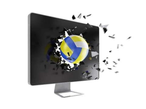 Volleyball destroy computer screen. Stock Illustration
