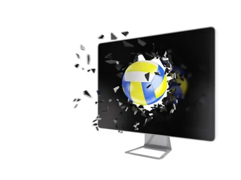 Volleyball destroy computer screen. Stock Illustration