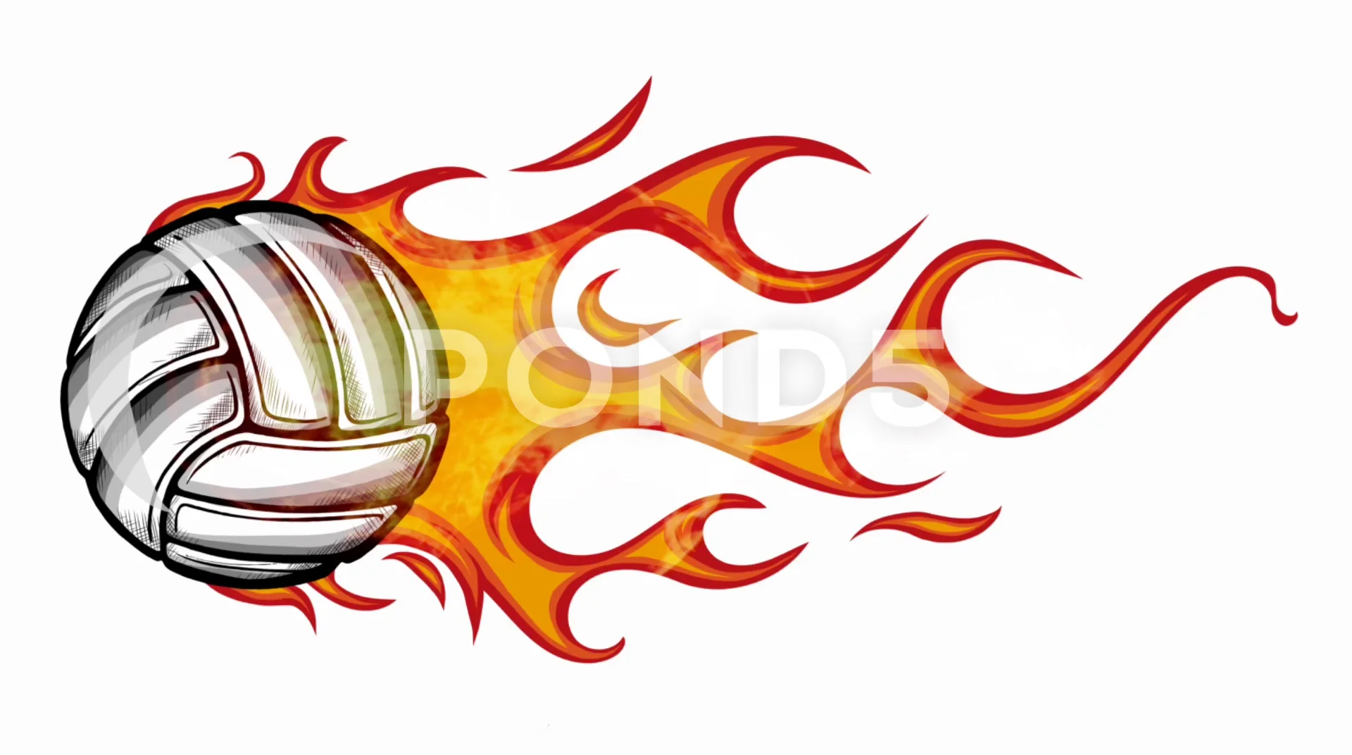 Volleyball Flaming Ball Cartoon in white... | Stock Video | Pond5
