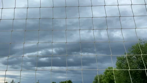 Volleyball net on the background of a cloudy sky. White net, play volleyball Stock Footage 247770186