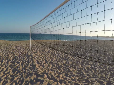 Volleyball net on beach in summer in Albufeira. Stock Footage