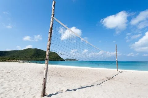 Volleyball net on empty  beach Stock Photos