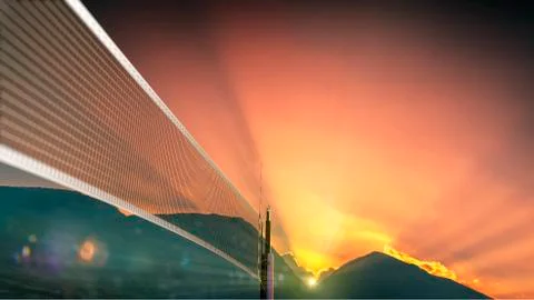 Volleyball net at sunset background Stock Photos