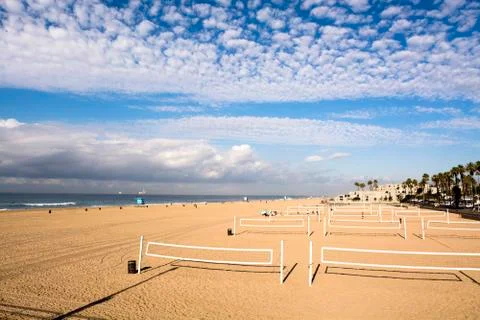 Volleyball nets on beach Stock Photos