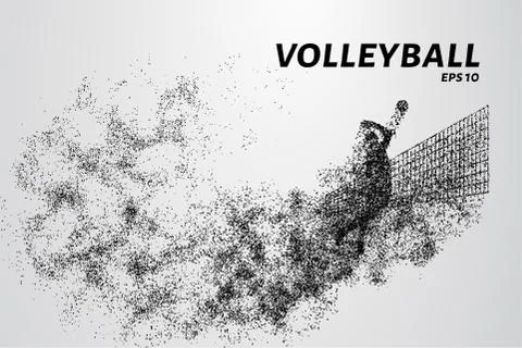 Volleyball, particle divergent composition, vector illustration. Silhouette o Stock Illustration