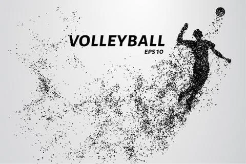 Volleyball, particle divergent composition, vector illustration. Silhouette o Illustrazione stock