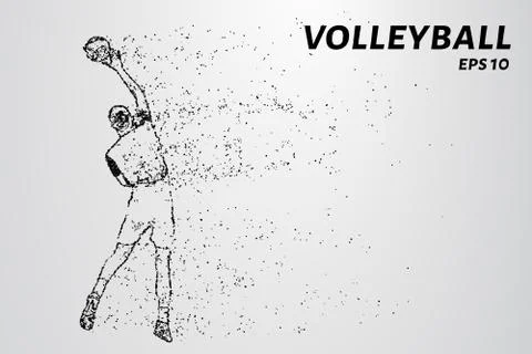 Volleyball, particle divergent composition, vector illustration. Silhouette o Stock Illustration