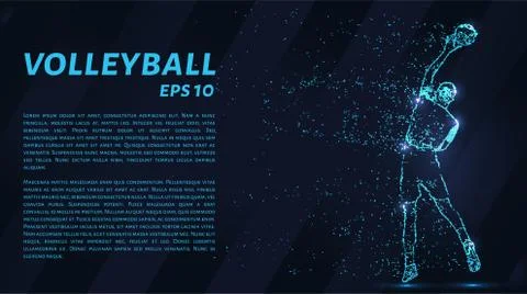 Volleyball, particle divergent composition, vector illustration. Silhouette o Stock Illustration