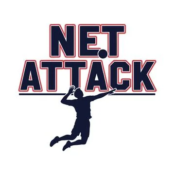 Volleyball player in action with Net Attack logo tshirt design Stock Illustration