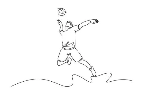 Volleyball player in motion hitting ball with jump smash on court Stock Illustration