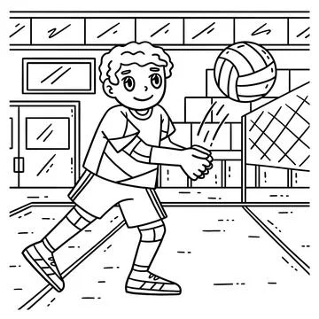 Volleyball Player sending the Ball Back Coloring Stock Illustration
