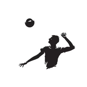 Volleyball player serving ball, isolated vector silhouette. Volleyball logo Illustrazione stock