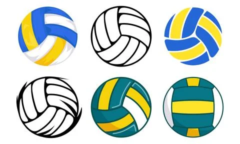 Volleyball vector illustration icon set featuring colorful and black outlin.. Stock Illustration