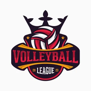 Volleyball vector logo emblem design with crown for sport team Stock-Illustration