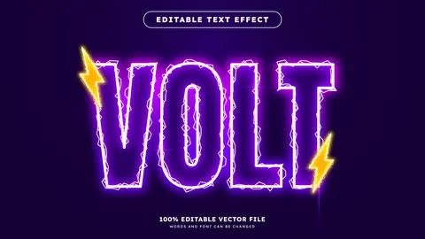 Volt text effect editable electric voltage text style with lightning element Illustrazione stock