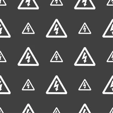 Voltage icon sign. Seamless pattern on a gray background. Vector Illustrazione stock