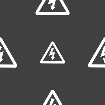 Voltage icon sign. Seamless pattern on a gray background. Stock Illustration