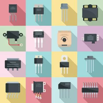 Voltage regulator icons set flat . Battery argon Stock Illustration