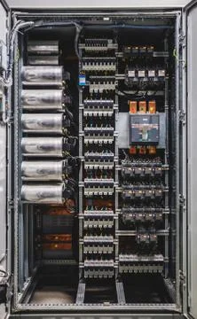 Voltage switchboard with circuit breakers Stock Photos