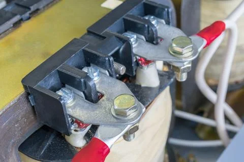 Voltage transformer installed in the electrical Cabinet. Stock Photos