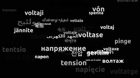 Voltage Translated in 56 Worldwide Languages Endless Looping 3d Zooming Wordc Stockbeeldmateriaal 145214227