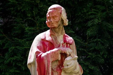 Voltaire statue in Paris splashed in red paint, France - 22 Jun 2020 Stock Photos