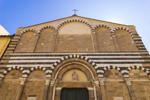 Volterra cathedral facade showing Romanesque architecture and striped design Stock Photos