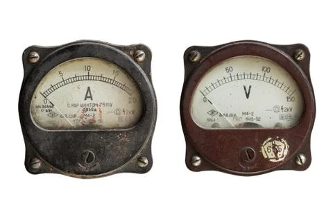Voltmeter and ammeter isolated on white background Stock Photos