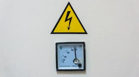 Voltmeter with hazardous voltage sticker Stock-Fotos