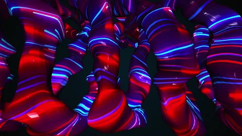 Volume amorphous shapes with neon strips, computer generated. 3d render of Stock Footage 143294948