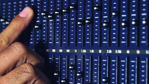 Volume and equalizer controller detail in a professional recording studio. Stock Footage 169167652