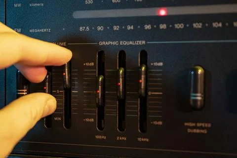 Volume and equalizer controller detail in an old stereo equipment Volume ... Stock Photos