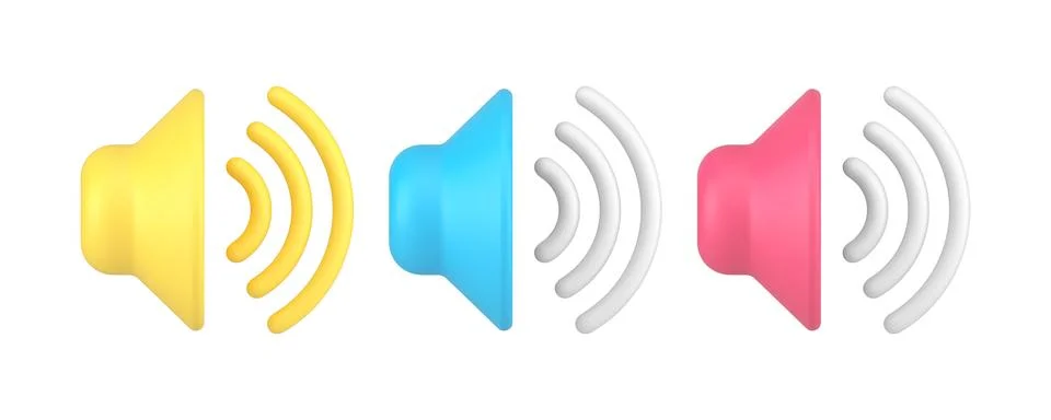 Volume audio dynamic loudspeaker wave sound acoustic music 3d icon set real.. Illustrazione stock