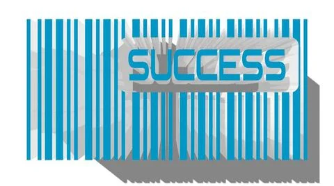 Volume barcode with text blue bar code with long shadow and text success. ... Stock-Fotos
