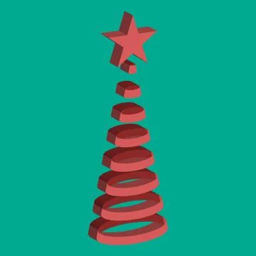 Volume Christmas tree made from red ribbons. 2d vector icon for new year Stock Illustration