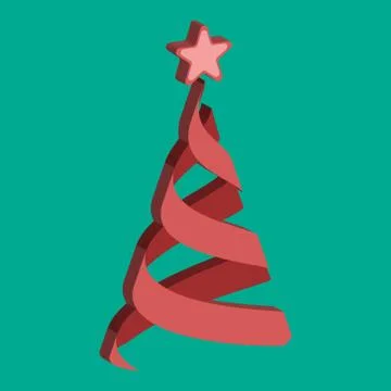 Volume Christmas tree made from red ribbons. 2d vector icon for new year Stock Illustration