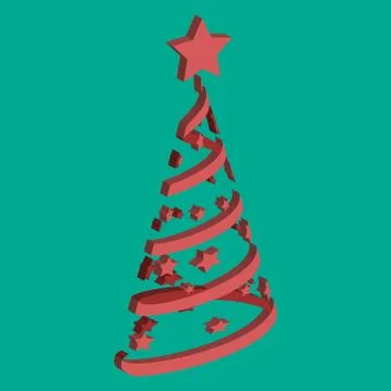 Volume Christmas tree made from red ribbons. 2d vector icon for new year Stock Illustration