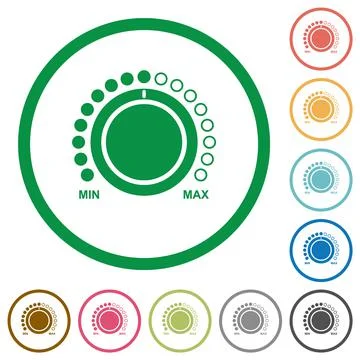 Volume control with captions flat icons with outlines Stock Illustration